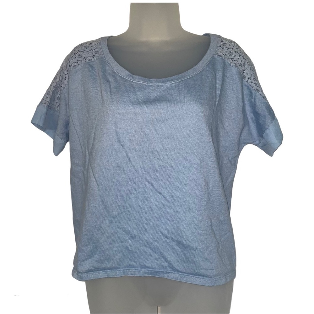 Baby Blue Short Sleeve Crochet Casual Tee